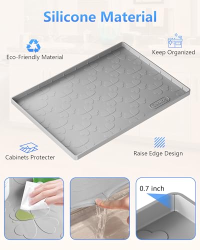 Waterproof Under Sink Mat for 34" x 22" Cabinet Protector, Silicone Sink Mat for Kitchen and Bathroom, Easy to Clean Kitchen Cabinet Liner Under Sink Drip Tray for Leaks