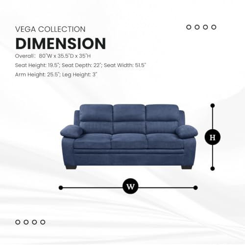 Lexicon Vega 80" W Fabric Living Room Sofa Couch, Blue