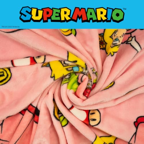 Nintendo Super Marios Bros. Princess Peach Girl Bedding Super Soft Silk Touch Throw, 46 in x 60 in, (Officially Licensed Product)