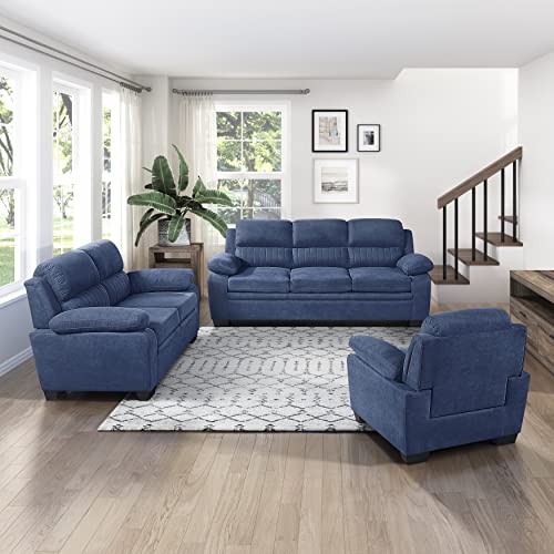 Lexicon Vega 80" W Fabric Living Room Sofa Couch, Blue