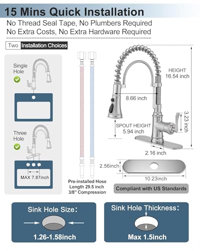 HOIGY 3 Mode 360 Degree Swivel Stainless Steel Faucet for Kitchen Sink, 1 Handle Kitchen Sink Faucet with Deck Plate, Brass Deck Mount Waterfall Bathtub Faucet Set High Flow Widespread 6-16 Inch