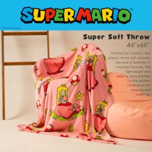 Nintendo Super Marios Bros. Princess Peach Girl Bedding Super Soft Silk Touch Throw, 46 in x 60 in, (Officially Licensed Product)