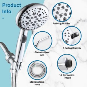 POP SANITARYWARE Shower Faucet Set Chrome, High Pressure 9-mode Handheld Shower Head System, Single Handle Shower Valve and Trim Kit, Built-in Power Spray to Clean