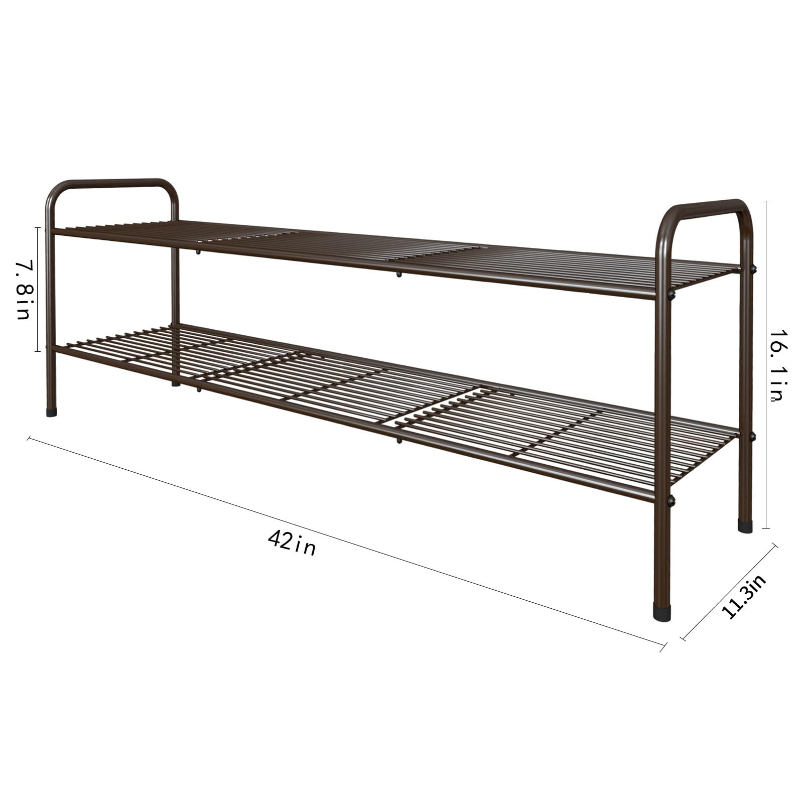 Glynym 2-Tier Long Metal Shoe Rack,Extra Large Capacity Adjustable Shoe Organizer Shelf for Closet Entryway,Bronze 42" W × 16.1" H