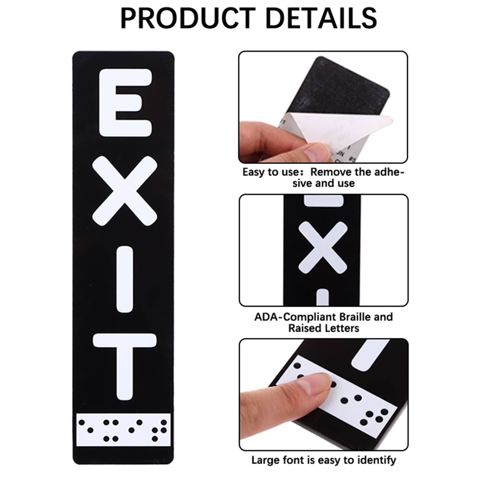 Youdaju 10 Pcs Vertical Exit Sign with Braille 8x2Inch Vertical Exit Sign Bold Letters ADA Compliant Exit Sign with Tactile Braille for Business Acrylic Exit Signs