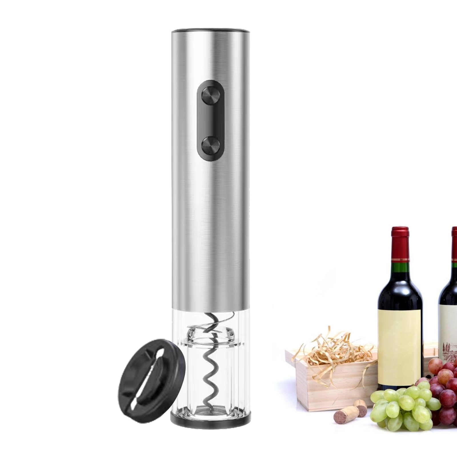 Liuzouwin Wine Bottle Opener Reusable Electric Wine Bottle Openers，Battery Operated Automatic Wine Corkscrew with Foil Cutter for Wine Lovers Gift Women Men (Stainless Steel)