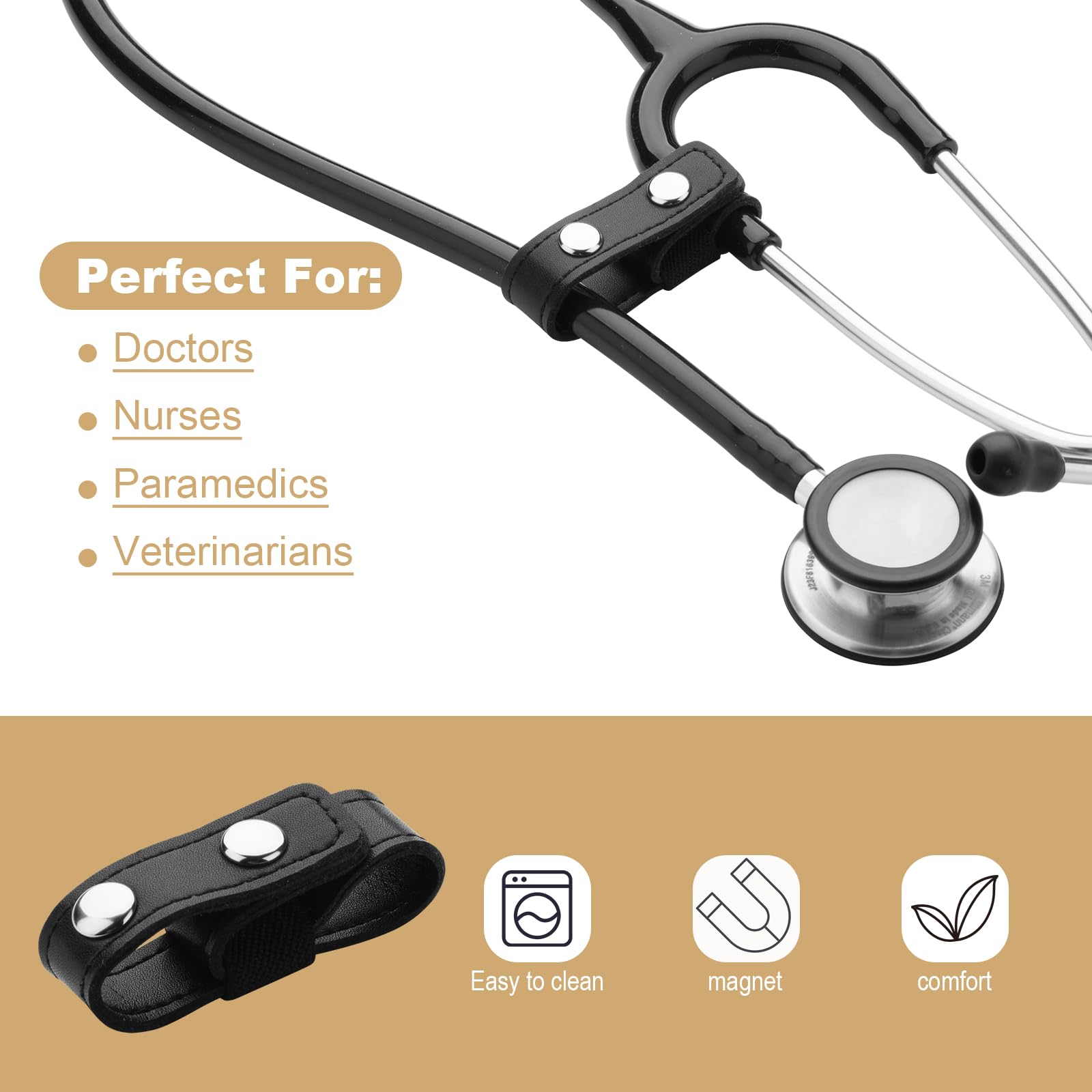 Beautyflier Adjustable Stethoscope Clip for All Models: Littmann, ADC, MDF, Adscope, Stethoscope Securing Safety Clip Perfect for Physicians, Nurses, EMT (Black, Microfiber Leather, 2pcs)