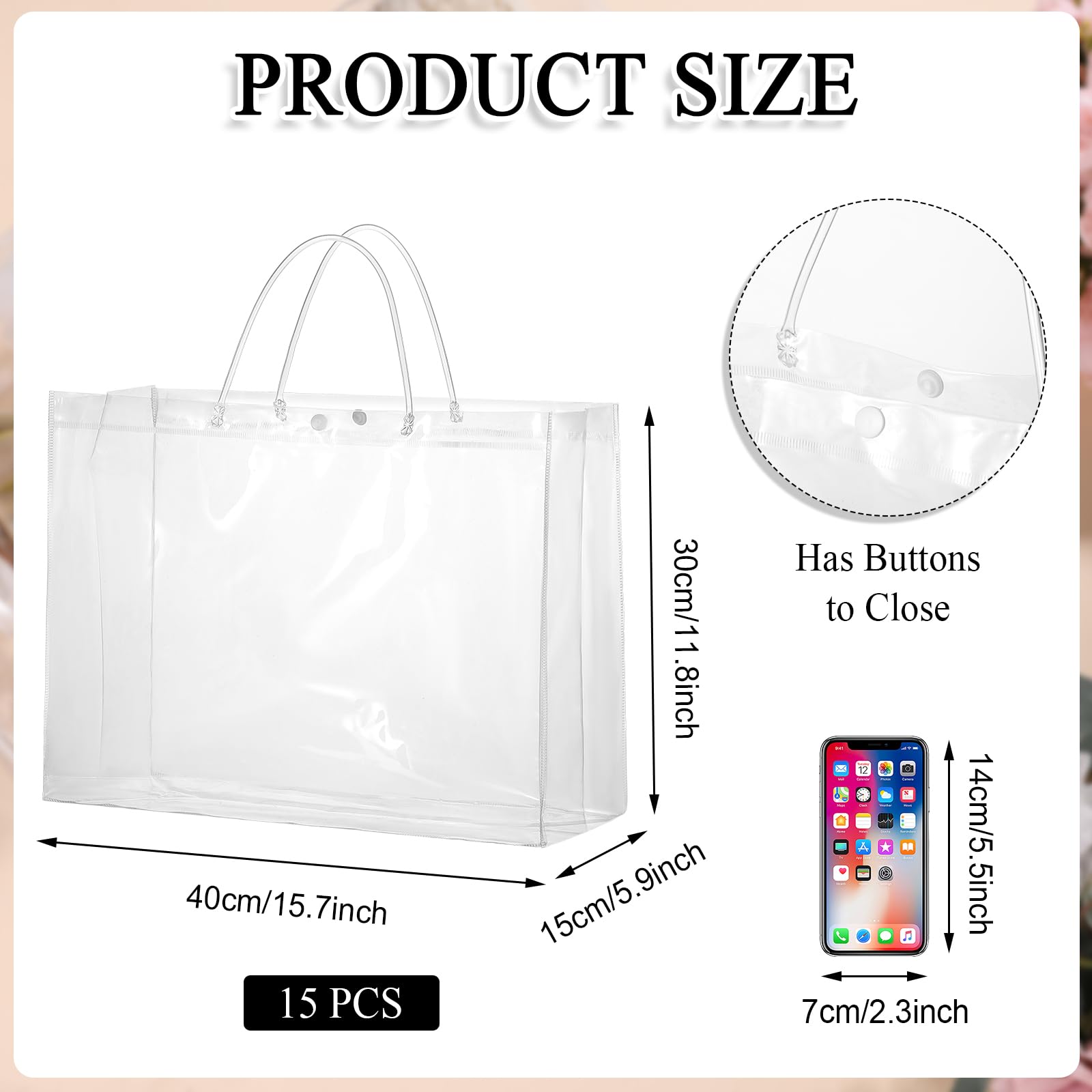 woric 15 Pack Large Clear Gift Bags with Handle, 16"X6"x12" Large Plastic Bag Christmas Gift Bags Shopping Bags For Small Business Gifts Wedding Party Favors Christmas