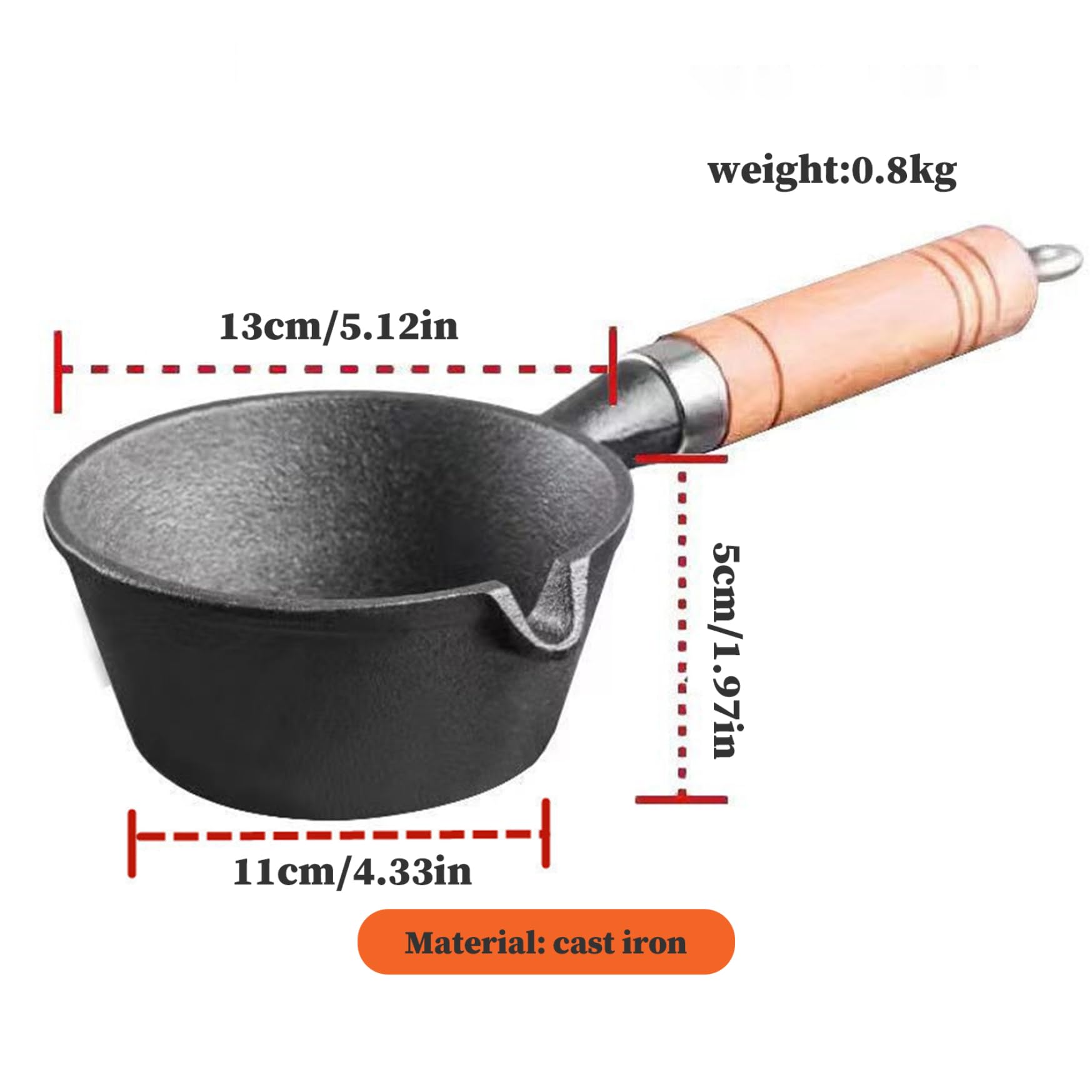 Butter Melting Pot, Non-stick Cast Iron Sauce Pot with Wood Handle, Small Cast Iron Melting Pot, Hanging Butter Warmer for Oil Milk Candy Chocolate 1, Cast Iron Sauce Pot