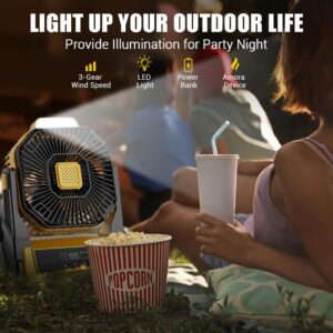 Instern Camping Fan with LED Lantern, 20000mAh Rechargeable Battery Operated Outdoor Tent Fan with Light & Hanging Hook, 3 Speeds, Personal USB Desk Fan for Camping, Power Outage, Hurricane, Jobsite