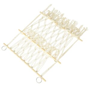 toyvian double layer hammock for plush toy, macrame net tapestry storage rack bookshelf hammock decorative wall hanging stuffed animal hammock, white household wooden stick storage net bag