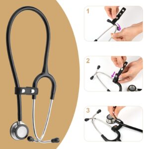 Beautyflier Adjustable Stethoscope Clip for All Models: Littmann, ADC, MDF, Adscope, Stethoscope Securing Safety Clip Perfect for Physicians, Nurses, EMT (Black, Microfiber Leather, 2pcs)