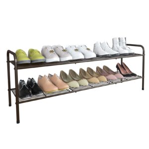 glynym 2-tier long metal shoe rack,extra large capacity adjustable shoe organizer shelf for closet entryway,bronze 42" w × 16.1" h