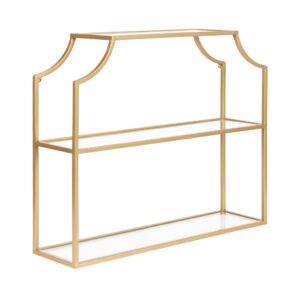 kate and laurel ciel modern glam wide two-tier wall shelf, 24 x 20, gold, tiered bathroom shelves for over the toilet storage or bedroom makeup organizer