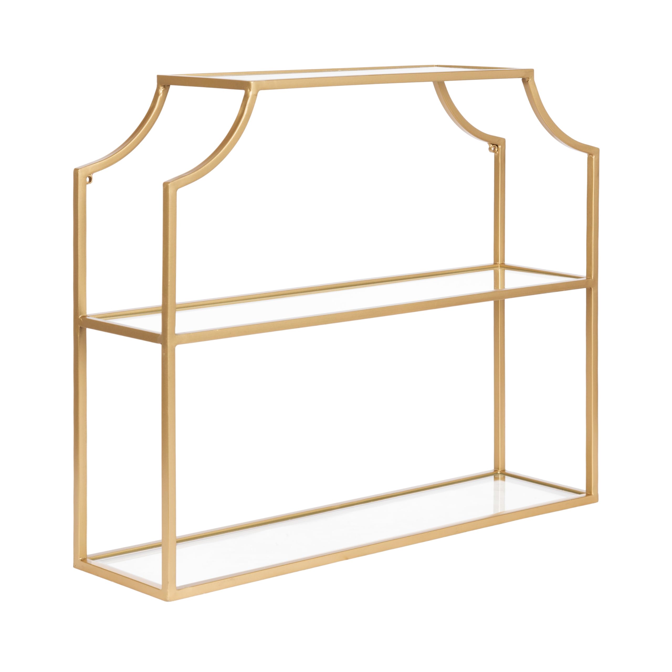 Kate and Laurel Ciel Modern Glam Wide Two-Tier Wall Shelf, 24 x 20, Gold, Tiered Bathroom Shelves for Over The Toilet Storage or Bedroom Makeup Organizer