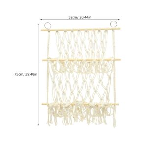 Toyvian Double Layer Hammock for Plush Toy, Macrame Net Tapestry Storage Rack Bookshelf Hammock Decorative Wall Hanging Stuffed Animal Hammock, White Household Wooden Stick Storage Net Bag