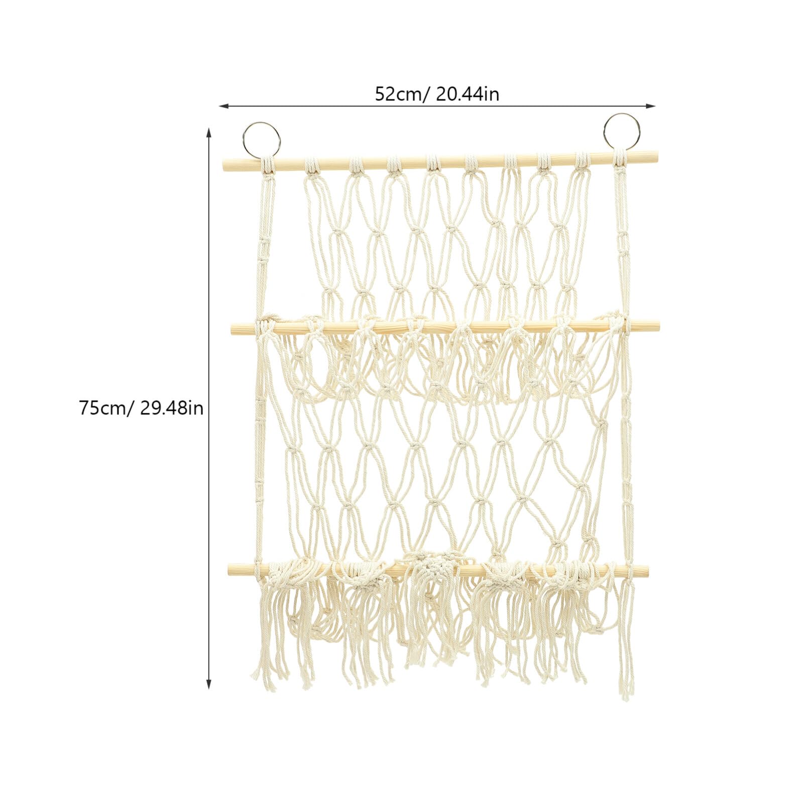 Toyvian Double Layer Hammock for Plush Toy, Macrame Net Tapestry Storage Rack Bookshelf Hammock Decorative Wall Hanging Stuffed Animal Hammock, White Household Wooden Stick Storage Net Bag