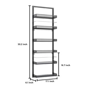 BRGMAUS Wall Mounted Baskets Set Kitchen Large Spice Rack 6 Tier Bathroom Shower Caddy Over the Door Storage Rack Heavy-Duty Metal Adjustable Organizer Pantry Organization 50" H x 6" D x 17" W