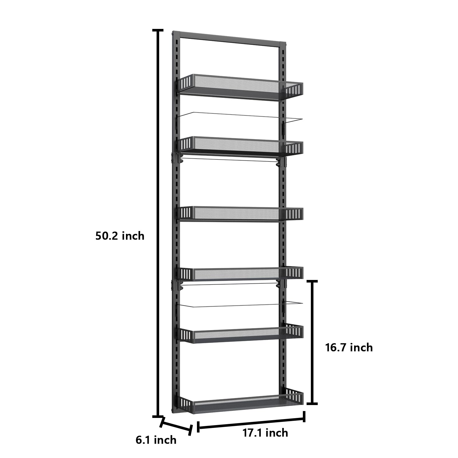 BRGMAUS Wall Mounted Baskets Set Kitchen Large Spice Rack 6 Tier Bathroom Shower Caddy Over the Door Storage Rack Heavy-Duty Metal Adjustable Organizer Pantry Organization 50" H x 6" D x 17" W