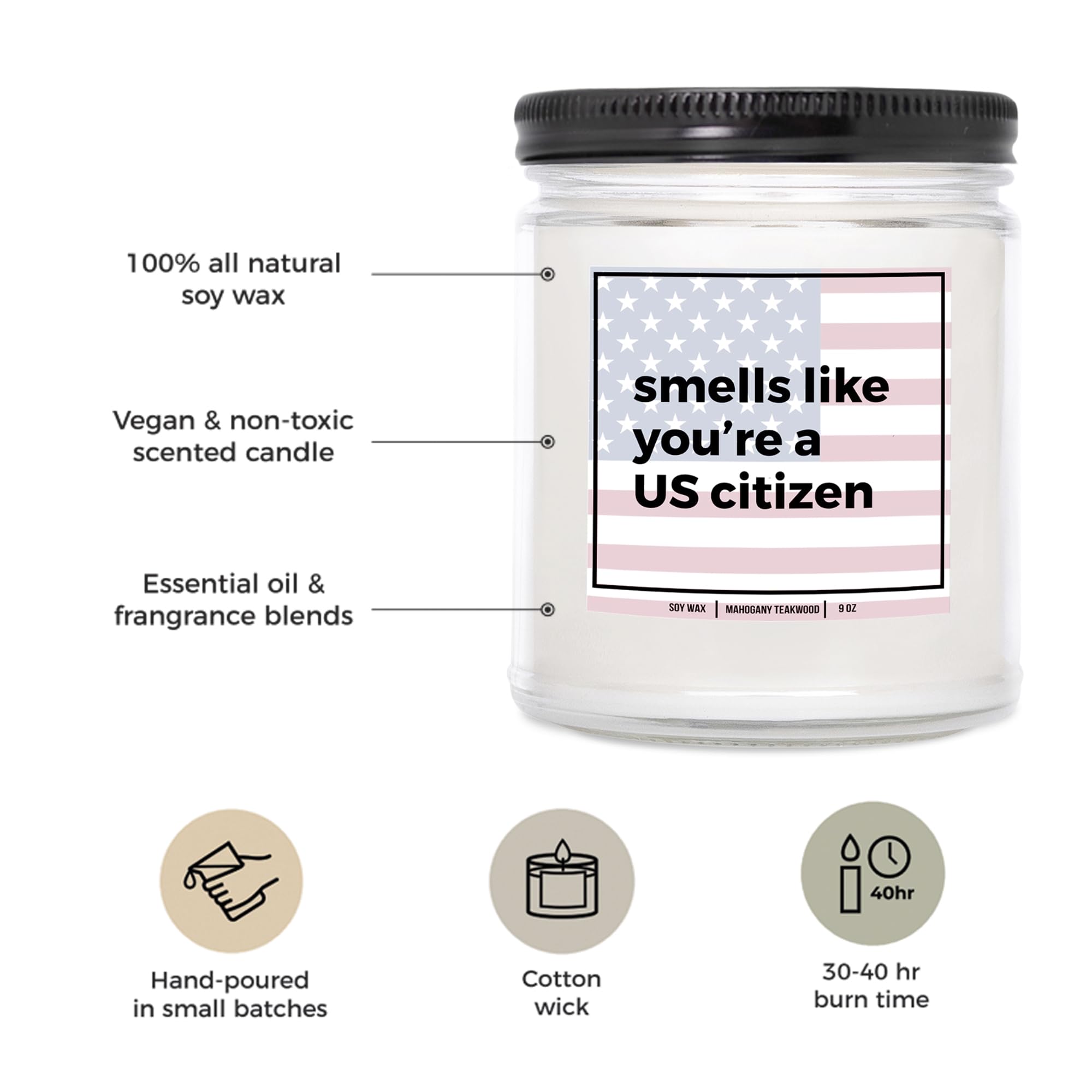 YouNique Designs New American Citizen Gifts Candle Gifts for a New Us Citizen - Cool Gifts for American Citizenship - US Citizenship Gifts for Women, Men - New Citizen Gifts (Mahogany Teakwood)