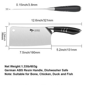 MAD SHARK Meat Cleaver Knife, German Stainless Steel Professional Butcher Chopper 7.5 Inch, Stainless Steel Handle, Heavy Duty Blade for Home Kitchen and Restaurant