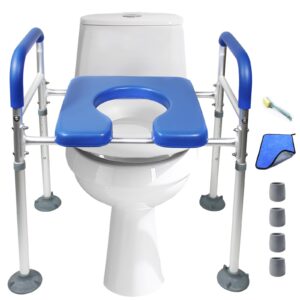 nexussmash raised toilet seat with handles, wide padded toilet seat risers for seniors & handicap, stand alone toilet safety chair, elevated toilet riser, support 450lbs