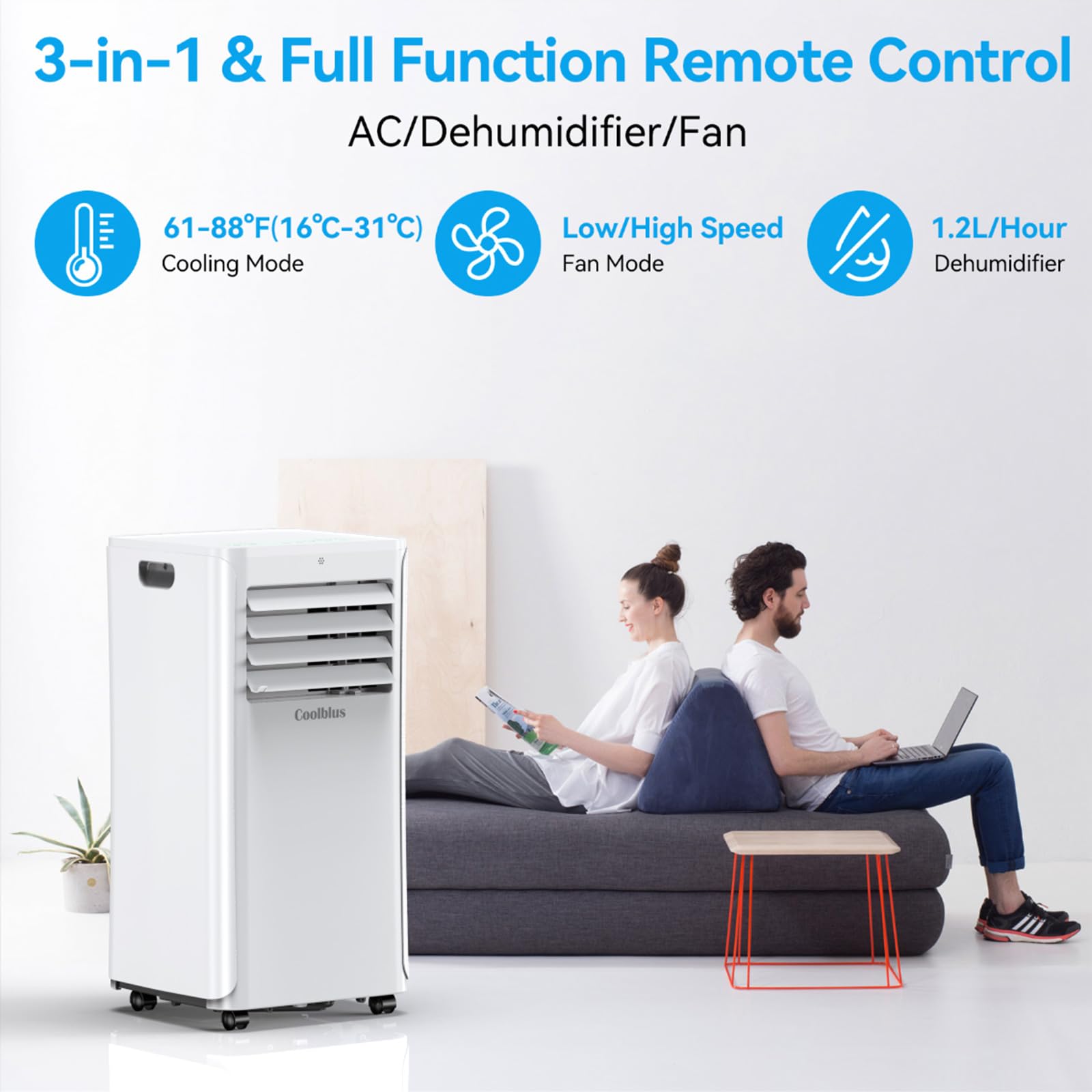 12000 BTU Portable Air Conditioners Cool Up to 550 Sq.Ft,3-in-1 AC Unit with Remote Control/LED Display/Installation Kits & Screwdriver/24Hrs Timer for Home/Office,12000BTU