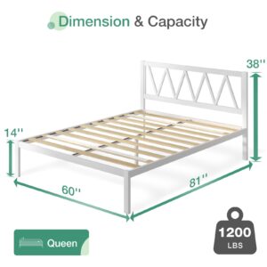 Novilla Queen Bed Frame with Headboard, Metal Platform Bed Frame, Wood Slat Support, Heavy Duty, No Box Spring Needed, Easy Assembly, White