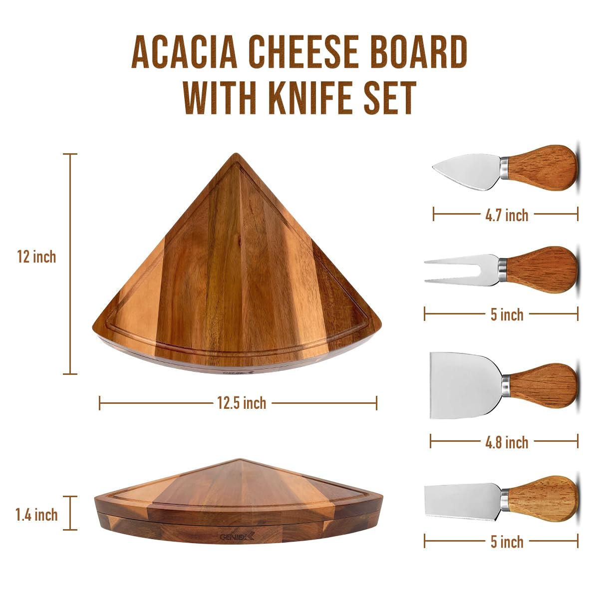 GenieX Acacia Wood Charcuterie Boards with Knife Set, Rotating Open Cheese Board Set with Cheese Knives | Wedding Gifts for Couples, Bridal Showers Gift and Perfect Housewarming Gifts New Home