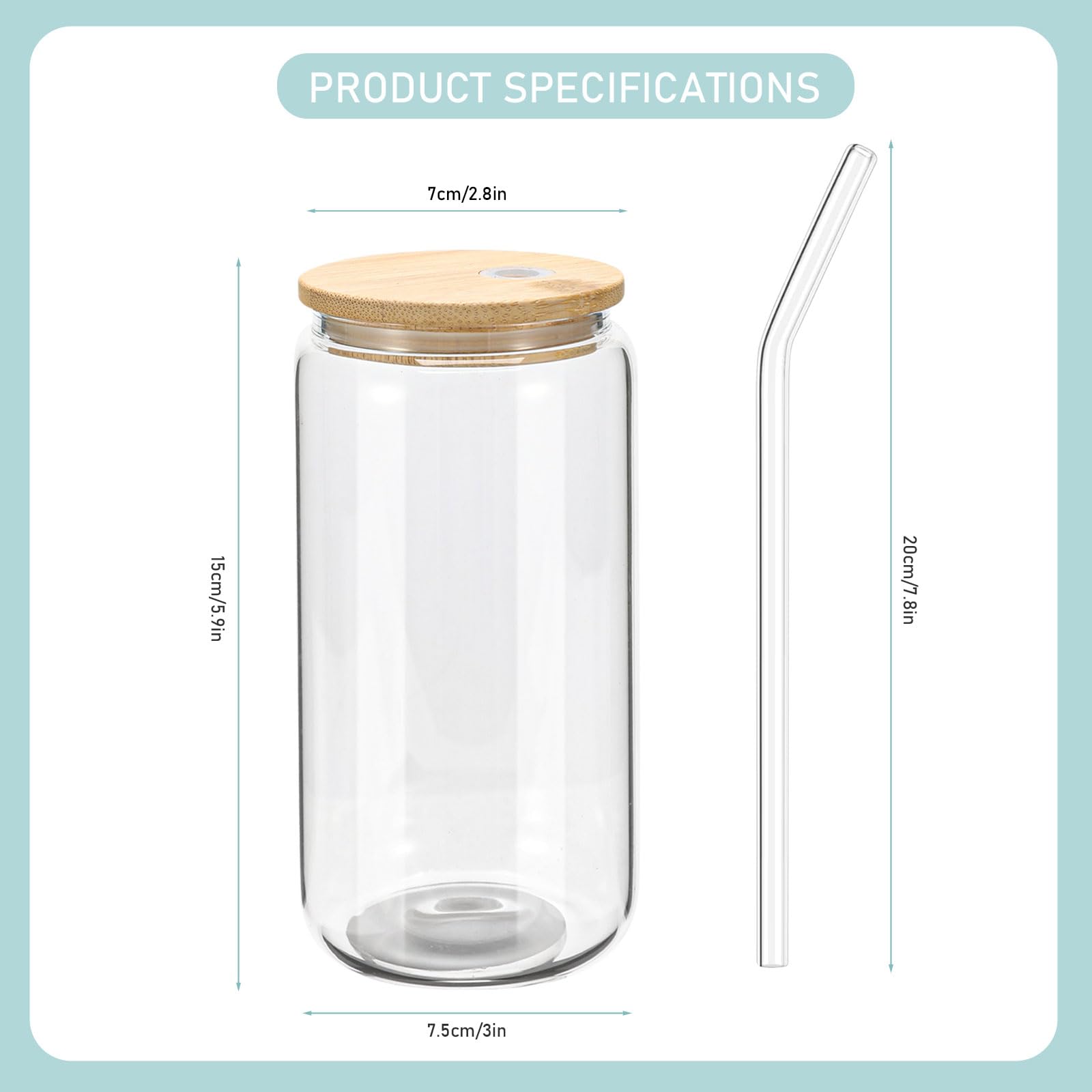 WHEATHUSK 20 Pack Glass Cups with Bamboo Lids and Glass Straws 16oz Clear Glass Tumblers Beer Can Shaped Drinking Glasses Iced Coffee Cups, Cute Tea Cups for Whiskey, Soda, Cocktail, Gift