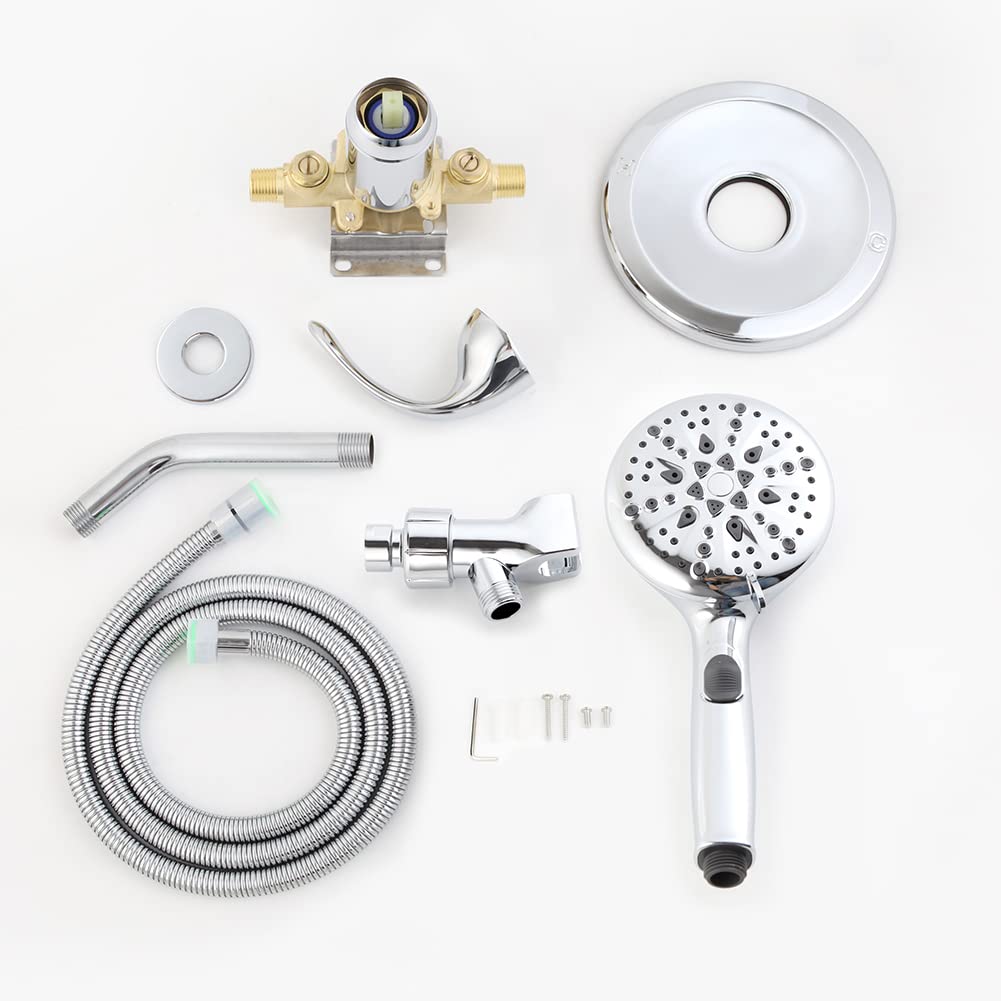 POP SANITARYWARE Shower Faucet Set Chrome, High Pressure 9-mode Handheld Shower Head System, Single Handle Shower Valve and Trim Kit, Built-in Power Spray to Clean