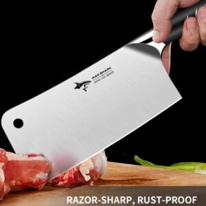 MAD SHARK Meat Cleaver Knife, German Stainless Steel Professional Butcher Chopper 7.5 Inch, Stainless Steel Handle, Heavy Duty Blade for Home Kitchen and Restaurant