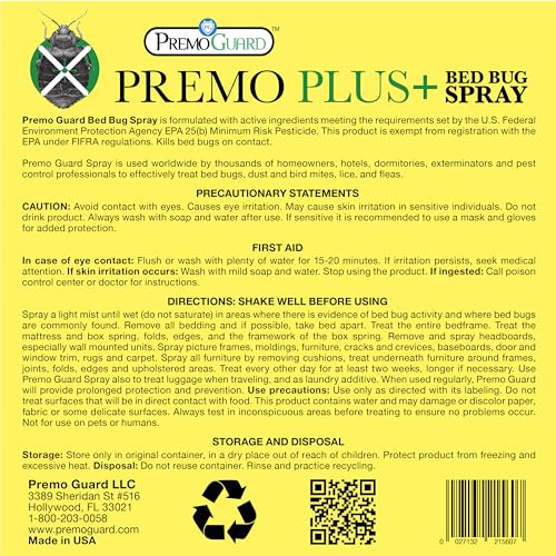 Premo Plus+ Bed Bug Spray Extra Strength – 128 oz – Fast Acting Bed Bug Treatment & Killer – Stain & Scent Free – Child & Pet Safe – Powerful New Stronger Formula – Natural with No Harmful Chemicals