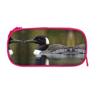 ZEEHXQ Loon Nature Bird Print Large Pencil Case Pouch With Zipper,Adults Office Stationery Travel Makeup Bag, Pink, RXZER23