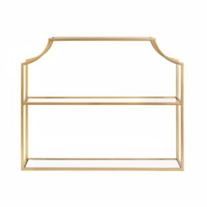 Kate and Laurel Ciel Modern Glam Wide Two-Tier Wall Shelf, 24 x 20, Gold, Tiered Bathroom Shelves for Over The Toilet Storage or Bedroom Makeup Organizer