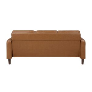 Benjara Stark 77 Inch Sofa, Brown Faux Leather, Track Style Arms, Solid Wood Frame