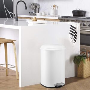 8 gallon step trash can, square fingerprint-proof foot pedal garbage can with soft-close lid for kitchen bathroom bedroom living room home office dorm, without inner bucket, 30-liter, white