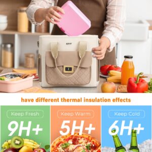 Women Lunch Box for Work,Large Insulated Lunch Bag Leakproof Lunch Tote Bag Cooler for Adults,Loncheras para Mujer,Khaki Beige