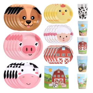 xiangqu 170 pcs farm animals plates and napkins set, barn theme farm animals party supplies include plates,napkins and cups farm birthday decorations for kids birthday, baby shower