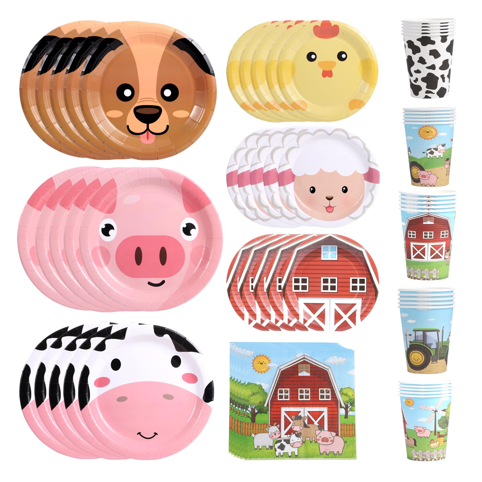 Xiangqu 170 Pcs Farm Animals Plates and Napkins Set, Barn Theme Farm Animals Party Supplies Include Plates,Napkins and Cups Farm Birthday Decorations for Kids Birthday, Baby Shower