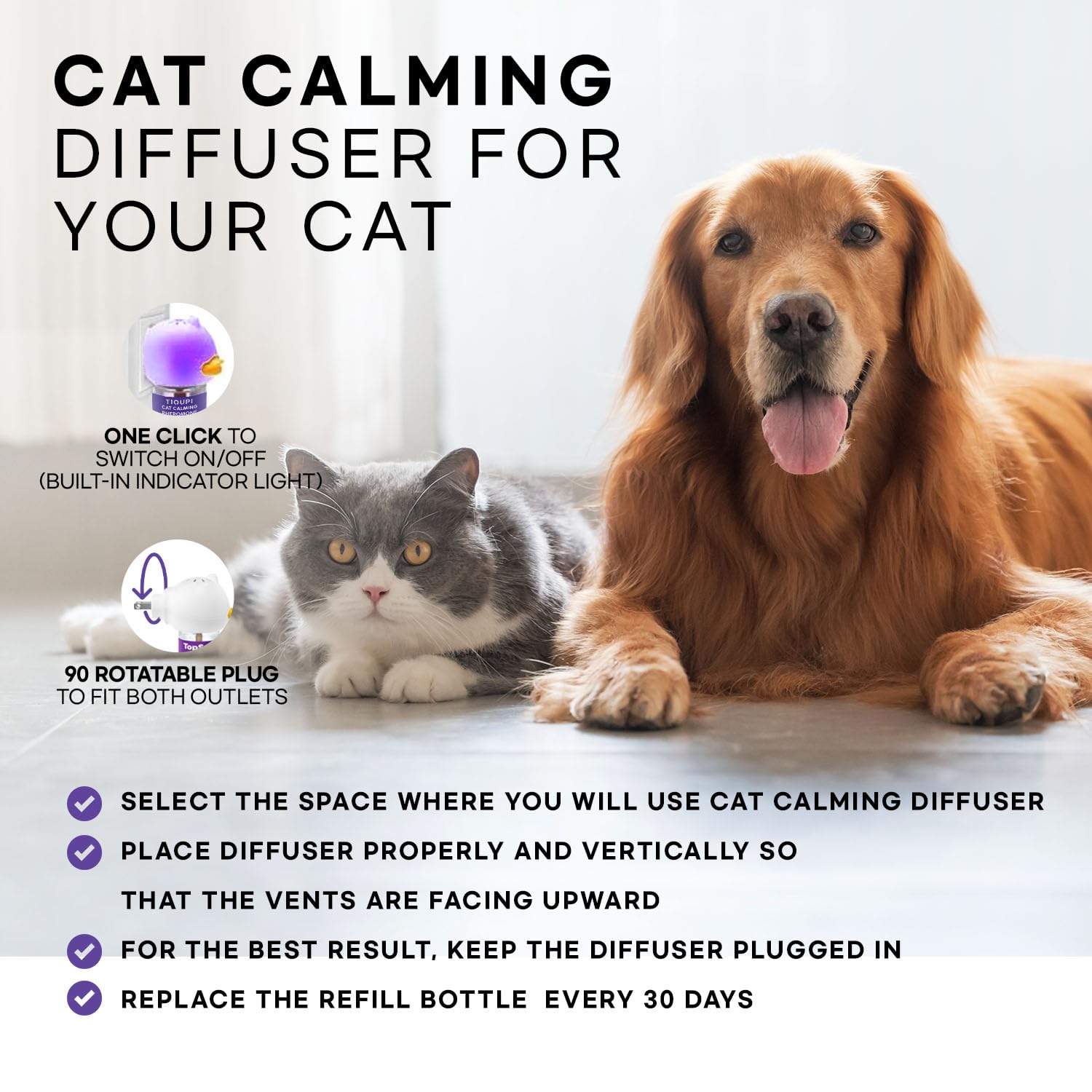 Cat Calming Pheromone Diffuser : Cat Calming Diffuser Advanced for Cat Anxiety Stress - Cat Pheromone Diffuser Reduce Cats Spraying, Fighting & Scratching Relaxuble Calming for All Of Cats 48ml x 2