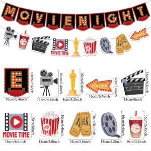 SKIRUP 18 Pieces Movie Night Decorations Party Decorations Kit movie night Banner Hanging Swirls Movie Theater Themed for Bridal Shower Birthday Party Supplies Film Backdrop