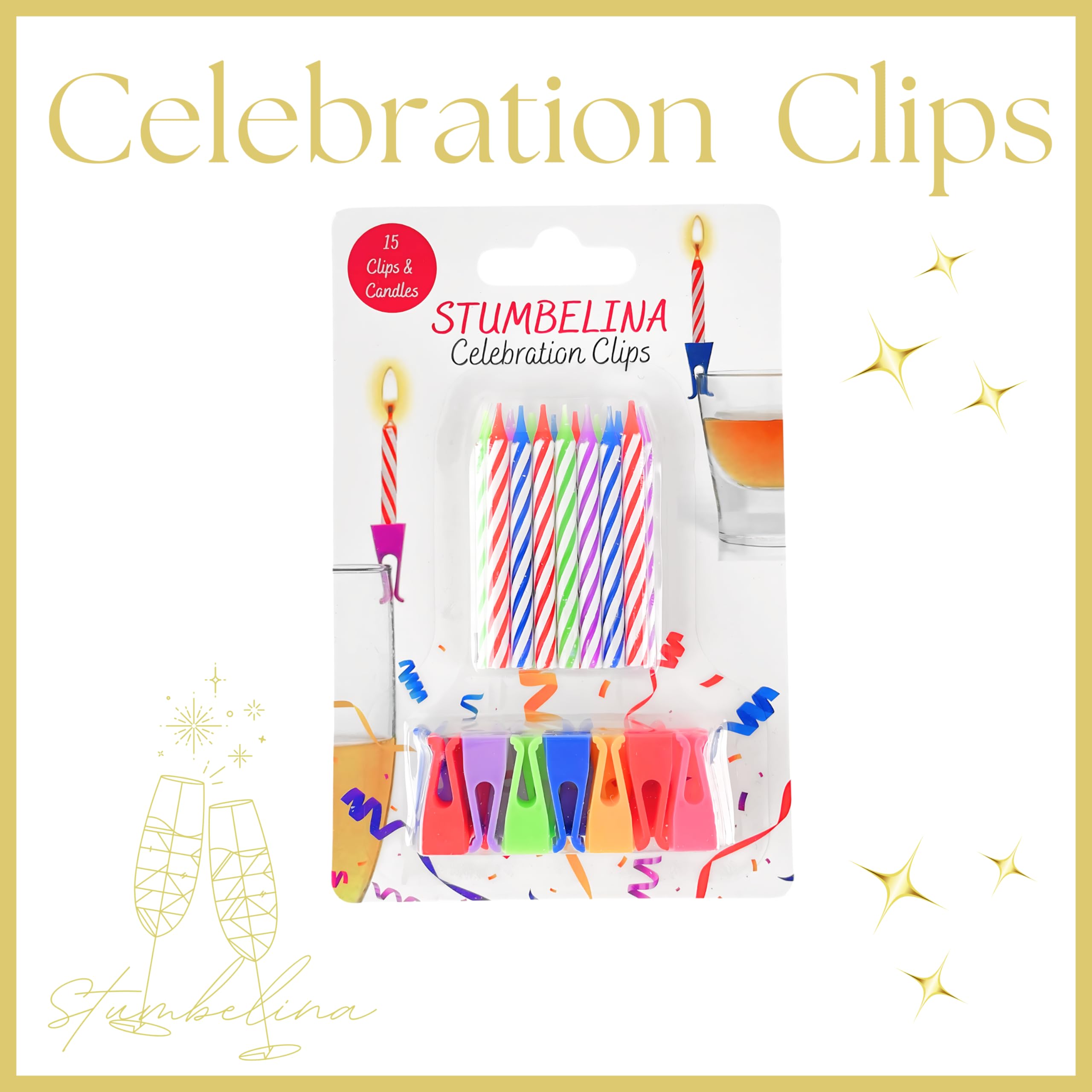 Celebration Birthday Candle Clips | Party Favors for 21st, 40th, Birthdays, New Years and More! | Unique Fun Beer Cup Shot Glass Champagne Toast Candles (Multi-Color, 15 Candles)