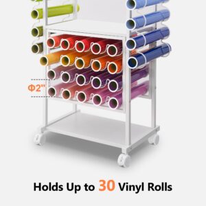 30 Vinyl Roll Holders for Cricut Cart, Cricut Organization and Storage Compatible with Cricut Maker Machine, Crafting Table Organization Workstation for Craft Room, Rolling Craft Cart for Small Spaces