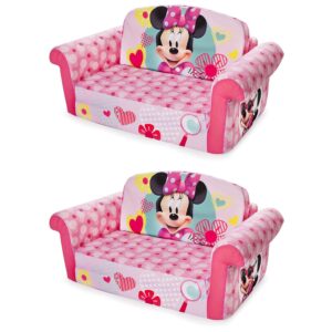 marshmallow furniture 2 in 1 kids couch, extendable sleeper toddler couch, reversible toddler chair for lounging and sleeping, minnie mouse (2 pack)