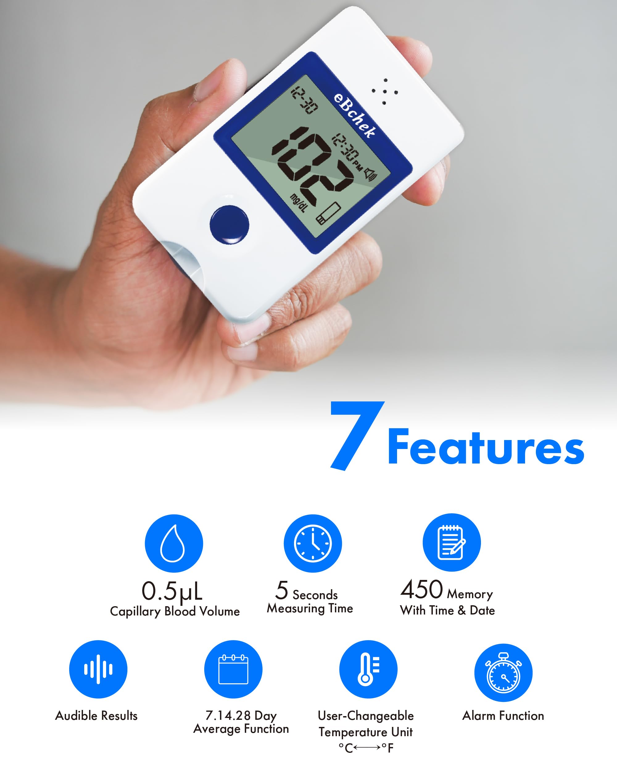 eBmonitor eBchek Blood Glucose Test Strips, 50 count, No Coding Blood Sugar Test, Precision Sugar Measurement for Diabetics, Strips Work Only in eBchek Glucose Meters