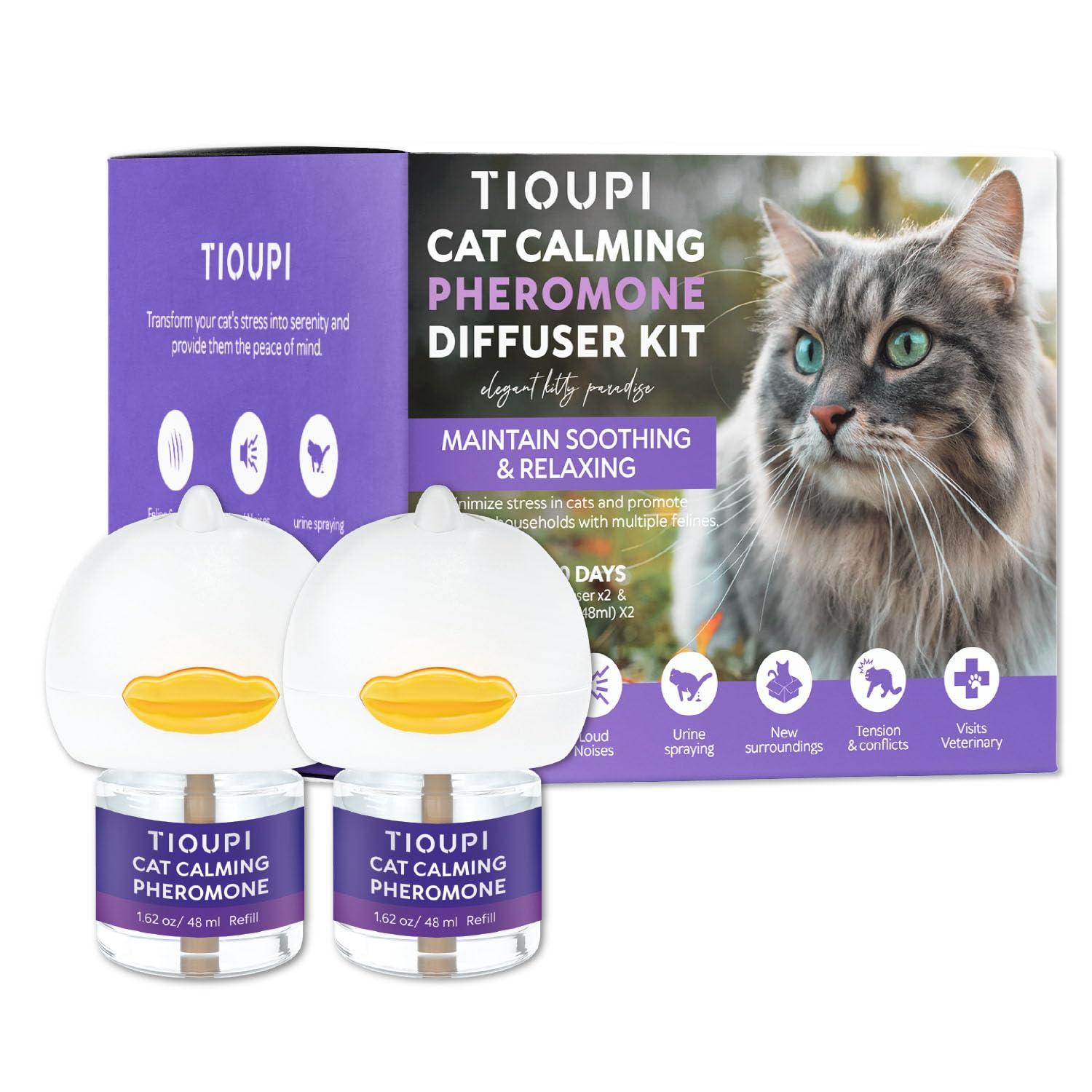 Cat Calming Pheromone Diffuser : Cat Calming Diffuser Advanced for Cat Anxiety Stress - Cat Pheromone Diffuser Reduce Cats Spraying, Fighting & Scratching Relaxuble Calming for All Of Cats 48ml x 2