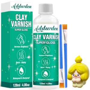 addurden clay varnish with 2 brushes, 120ml acrylic varnish, air dry clay glaze, glossy clay varnish for clay, ceramics, oil painting, wood, waterproof, preventing crazing & yellowing (varnish-large)