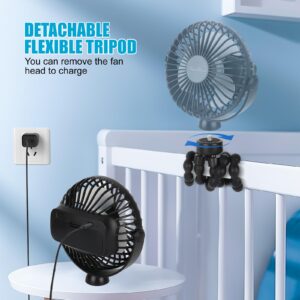 Mini Portable Stroller Fan Battery Operated and USB Rechargeable,360°Rotation Ultra Quiet Personal fan for office, bedroom or chilling outside