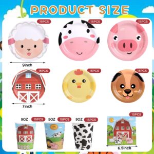 Xiangqu 170 Pcs Farm Animals Plates and Napkins Set, Barn Theme Farm Animals Party Supplies Include Plates,Napkins and Cups Farm Birthday Decorations for Kids Birthday, Baby Shower